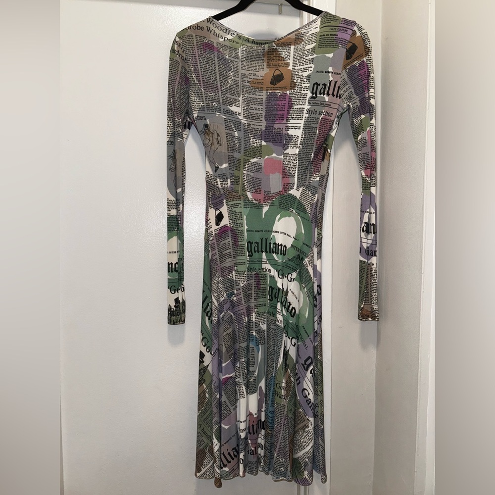 Galliano Vintage Pastel Newspaper Print Long Sleeve Dress - Picture 12 of 16